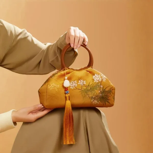 Women's Handbag with Embroidery of Golden Bamboo and Plum Blossom and Hidden Patterns - Image 9