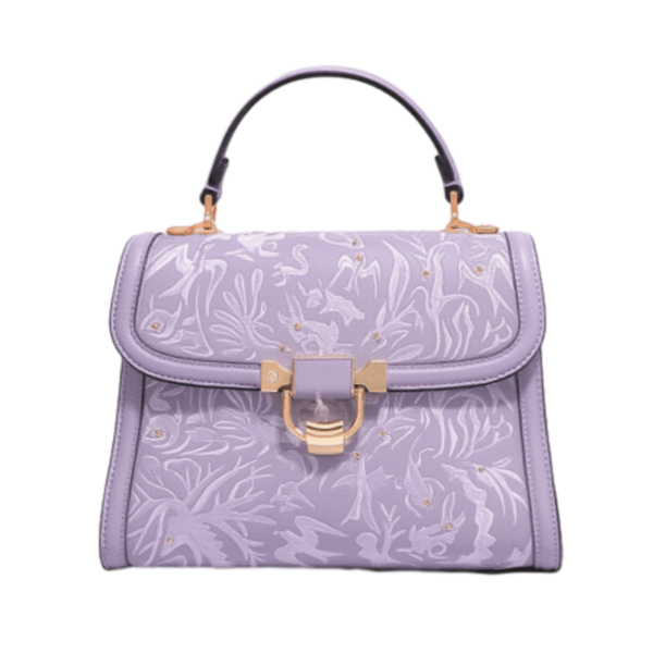 Women's Handbag with Embroidered Picture of Hundred Beasts in Dark Purple and Gilt Decoration