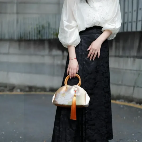 Women's Handbag with Embroidery of Golden Bamboo and Plum Blossom and Hidden Patterns - Image 8