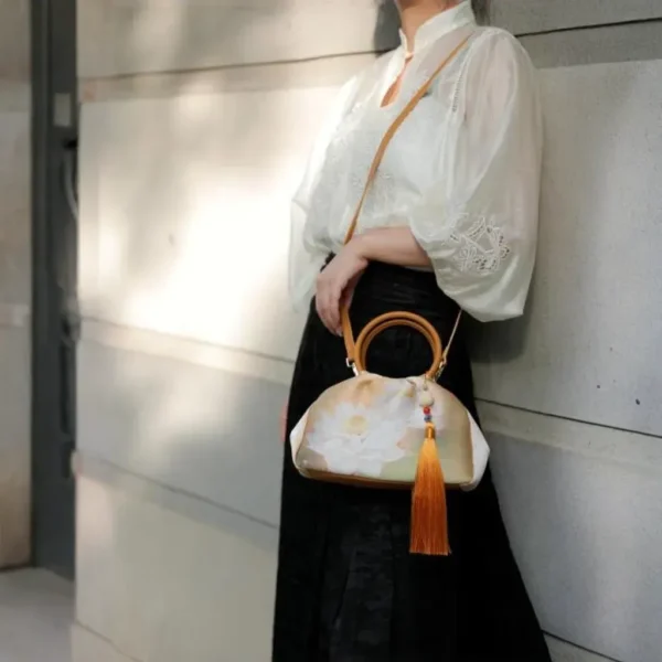 Women's Handbag with Embroidery of Golden Bamboo and Plum Blossom and Hidden Patterns - Image 2