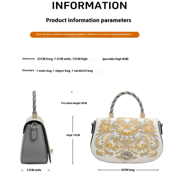 Women's Handbag with Light-colored Phoenix Flower Embroidery - Image 4