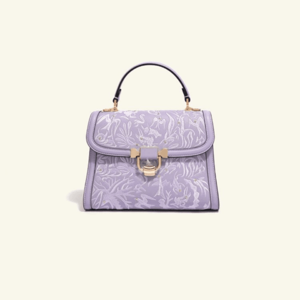 Women's Handbag with Embroidered Picture of Hundred Beasts in Dark Purple and Gilt Decoration - Image 3