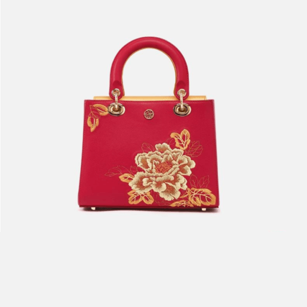 Women's Handbag with Black Peony Embroidery and Gilt Decoration - Image 7