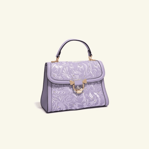 Women's Handbag with Embroidered Picture of Hundred Beasts in Dark Purple and Gilt Decoration - Image 4