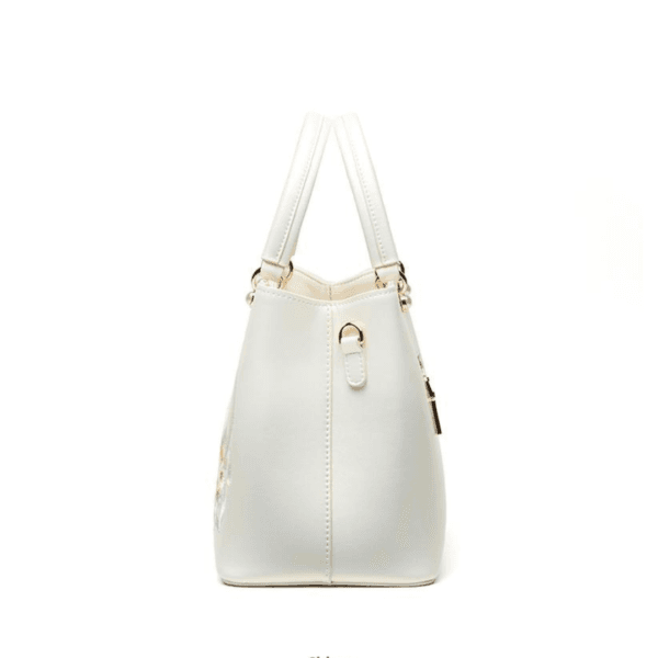 Women's Shoulder and Handbag with White Lotus Embroidery - Image 6