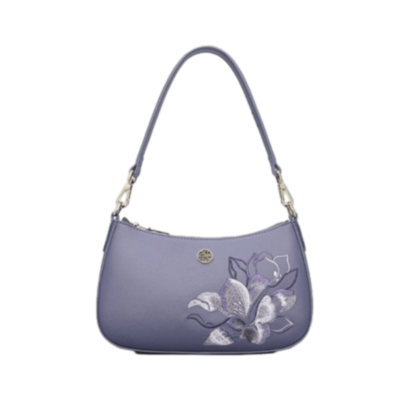 Pure White Women's Handbag with Peony Embroidery and Gilt Decoration