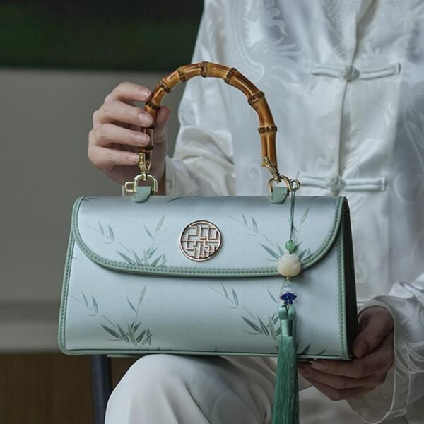 Light Green Bamboo Pattern Handbag - Image 11