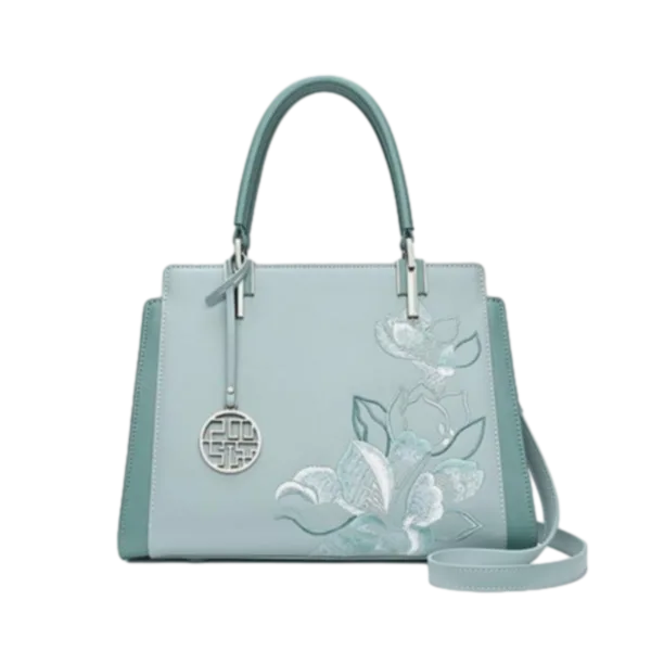 Women's Handbag with Light Green Magnolia Embroidery