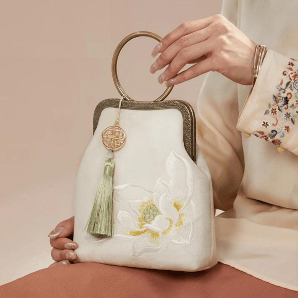 Qinghe Legacy · Hand-Sewn Lotus Embroidery Tote Bag - Image 6