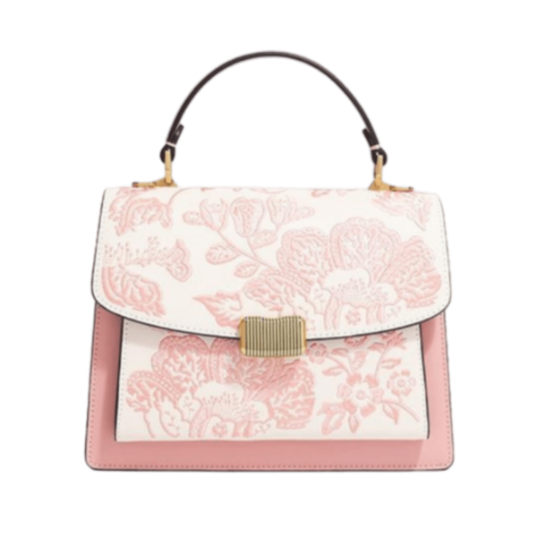 Matte Handbag with Light Pink Begonia Flower Embroidery