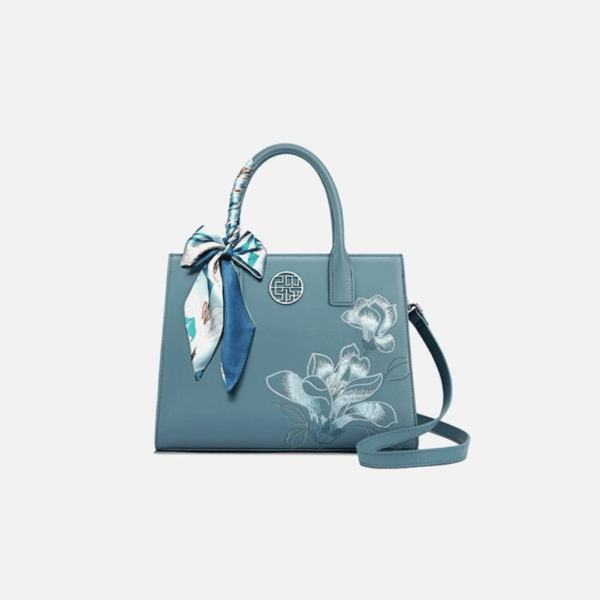 Pure White Handbag with Magnolia Embroidery and Matte Finish - Image 7