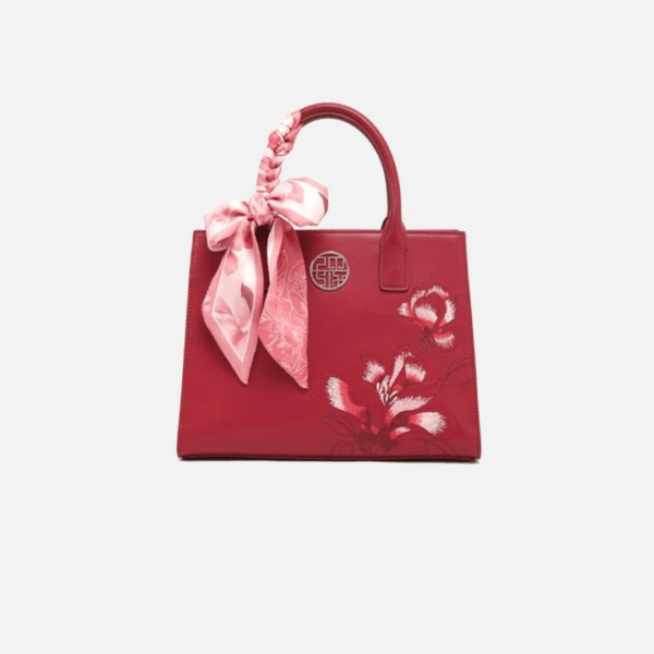 Pure White Handbag with Magnolia Embroidery and Matte Finish - Image 8