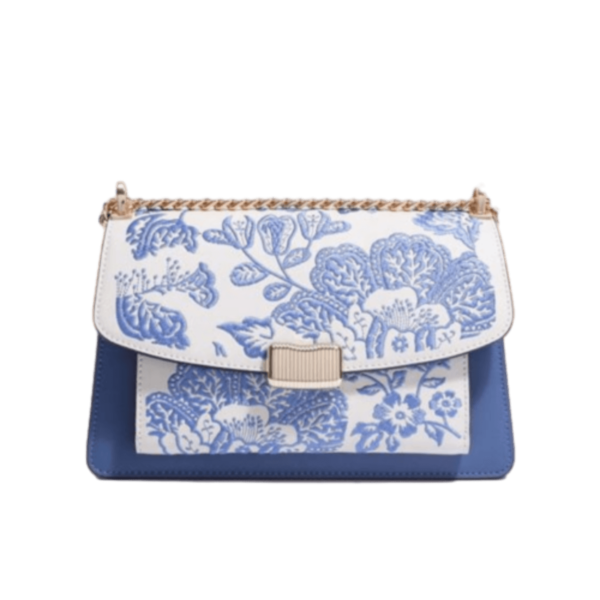 Women's Handbag with Light Pink and White Peony Embroidery