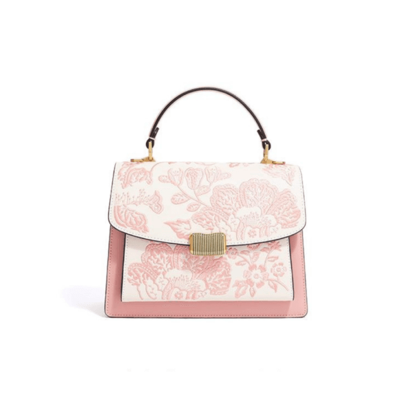 Matte Handbag with Light Pink Begonia Flower Embroidery - Image 3