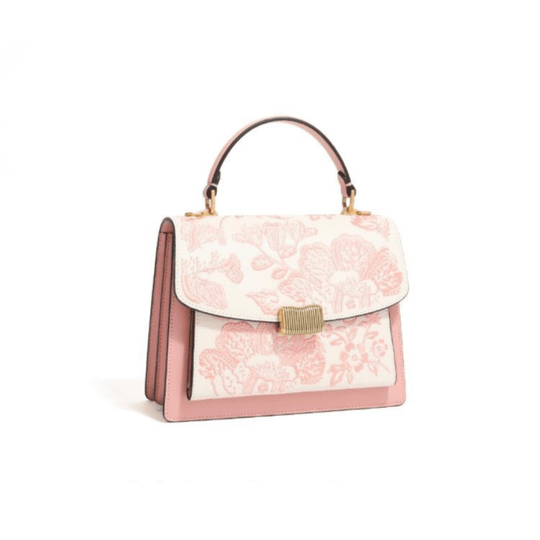 Matte Handbag with Light Pink Begonia Flower Embroidery - Image 4