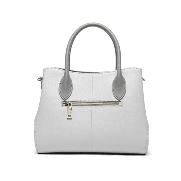 Light Gray Genuine Leather Handbag with Gardenia Embroidery - Image 5