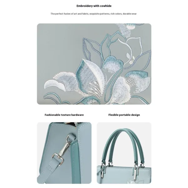 Women's Handbag with Light Green Magnolia Embroidery - Image 6