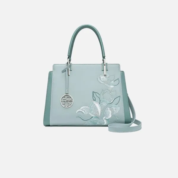 Women's Handbag with Light Green Magnolia Embroidery - Image 3