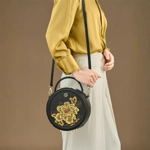 Women's Handbag with Black Peony Embroidery and Gilt Decoration - Image 2